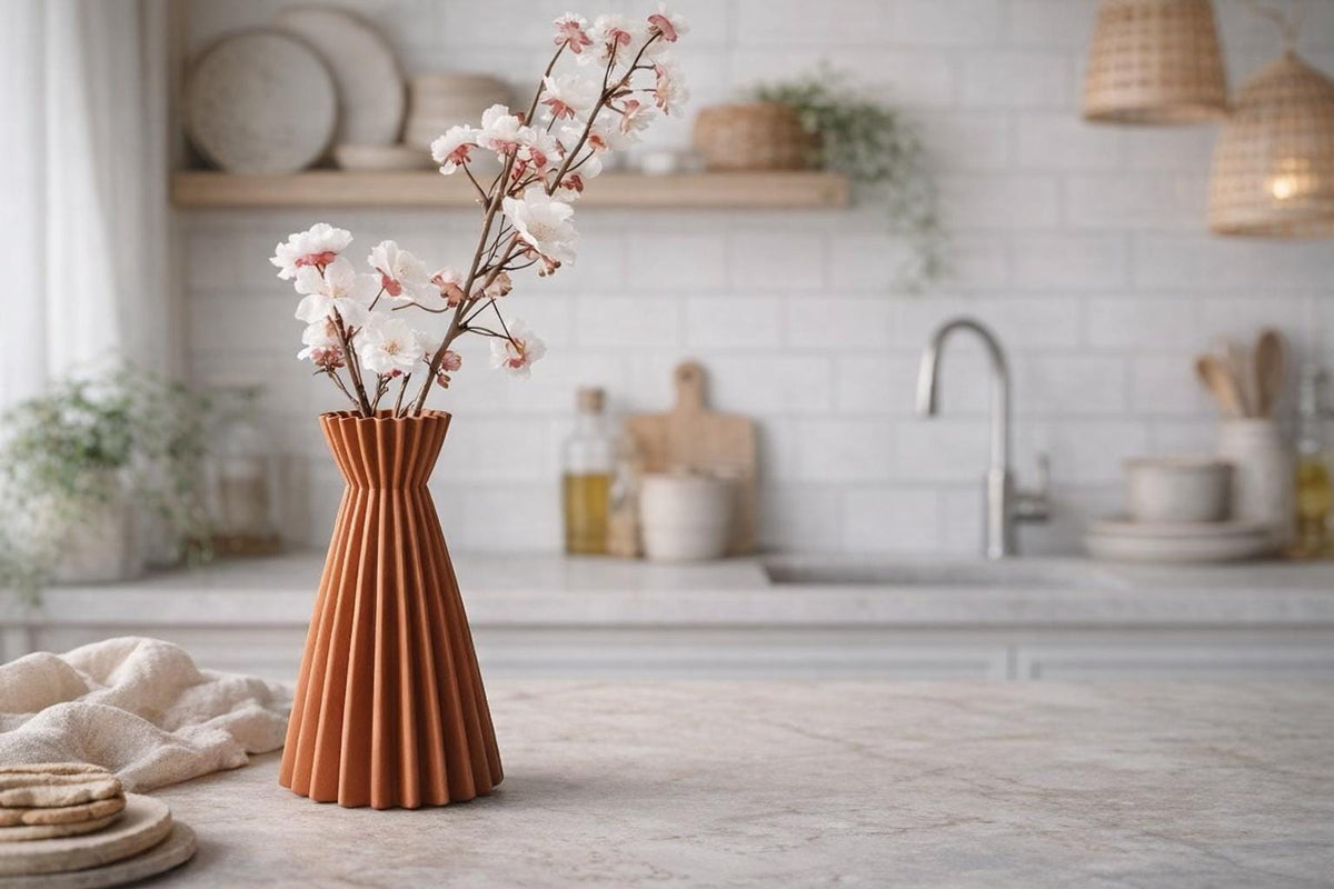Plisse pleated Vase , Fluted Dried Flower Vase for Pampas and Preserved Stems , Scandi Table Centerpiece Decor